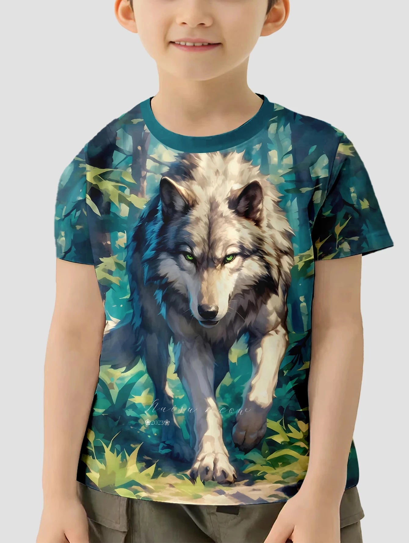 Children's Clothing Boys Tshirt Short Sleeve Cool 3D Wolf Print Kids Summer Clothes Stylish Streetwear Round Neck Girl Clothes﻿