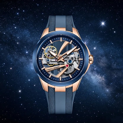 Herrenuhr von PAGANI DESIGN – Mechanisches Luxusuhrwerk mit Automatikaufzug, „Skelett“-Ausführung (mit offenem Herz), ausgestattet mit einem Tourbillon, Saphirglas mit Antireflexbeschichtung, wasserdicht und leuchtend.