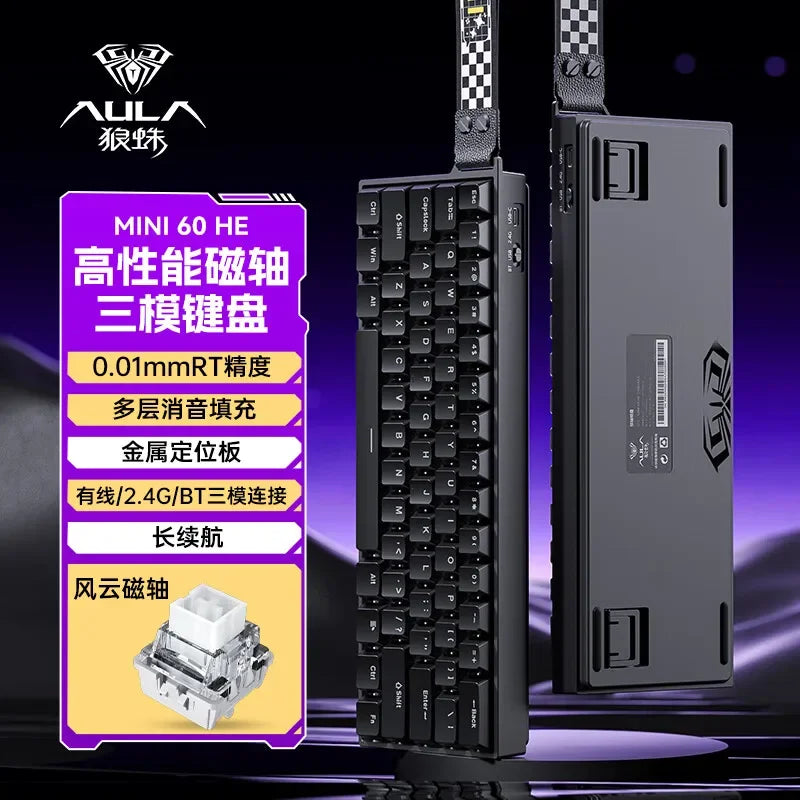 AULA Mini60 HE Magnetic Switch Keyboard RGB Tri Mode Wireless Mechanical Keyboard 8000Hz 0.01mmRT Gaming Keyboard Gamer Gifts