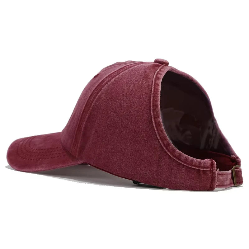 1pc Retro Washed Little Heart Embroidered Ponytail Baseball Cap  for Women,Outdoor Sports Adjustable Women's Cap for Daily Wear