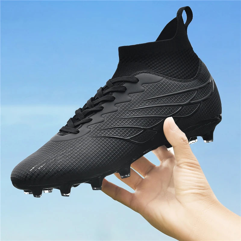 Botas de futebol Superfly FG para exterior, sapatilhas de futebol pretas com pitons, calçado desportivo profissional macio, respirável e confortável, tamanhos grandes