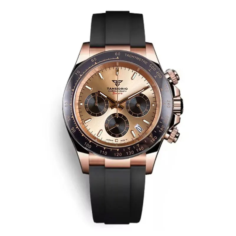 Reloj de lujo para hombre VK63 con movimiento de cuarzo, cronógrafo de negocios, 39mm, acero/oro rosa, fecha, esfera luminosa y cronógrafo completo