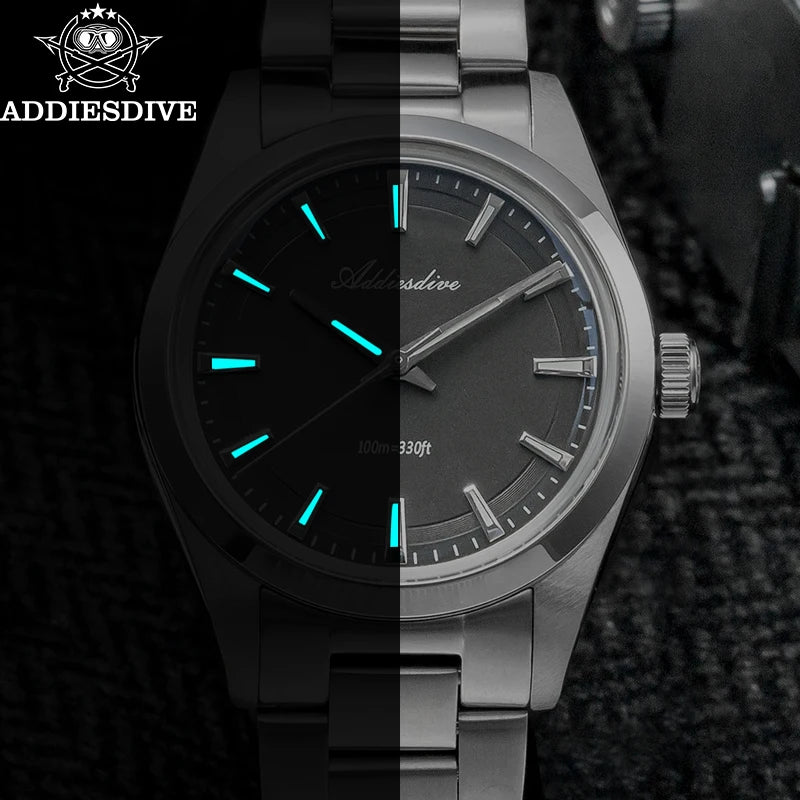 Orologio da uomo ADDIESDIVE in acciaio, stile di lusso, dotato di vetro bombato, movimento al quarzo e rivestimento luminescente blu BGW9; impermeabile fino a 100 ATM, display analogico – Modello AD2066