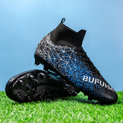 AG/FG Athletic Soccer Cleats PU Fabric Comfort Upper TPU Anti-Slip Long Studs Sole Reliable Quality Adult Kids Training Shoes