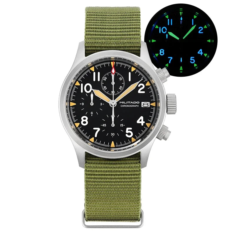 Militado VK61 VK67 Quarz-Chronographenuhr 39mm 316L-Edelstahlgehäuse 3 Zifferblätter wasserdicht 100M Multifunktions-Militäruhr