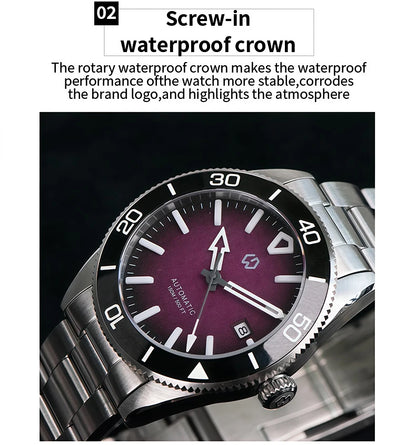 Upgraded Model 9017 Automatic Watch Mechanical 3D Dimensional Luminous Watch Needle Ceramic Bezel 150 Meters Waterproof Diving