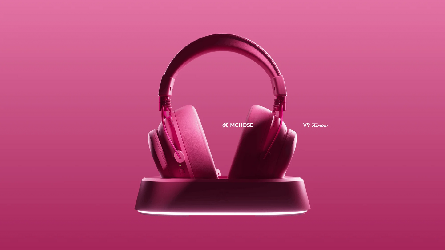 Auriculares gaming inalámbricos MCHOSE V9 Turbo con sonido envolvente 7.1, RGB, auriculares esports con drivers de 60mm, micrófono con cancelación de ruido y base de carga