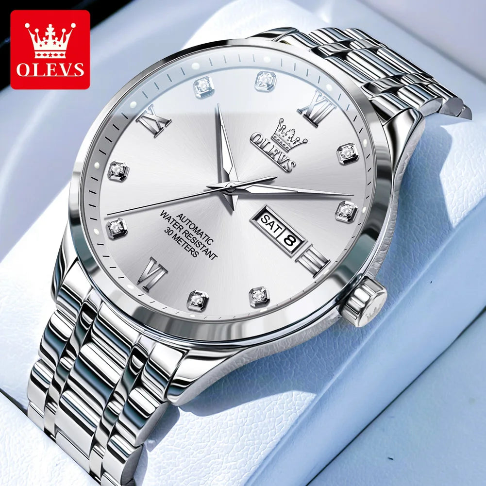 OLEVS 9946 Brand Original Man Watch Dual Calendar Diamond Scale Luxury Automatic Mechanical Watch for Men Business Wristwatches