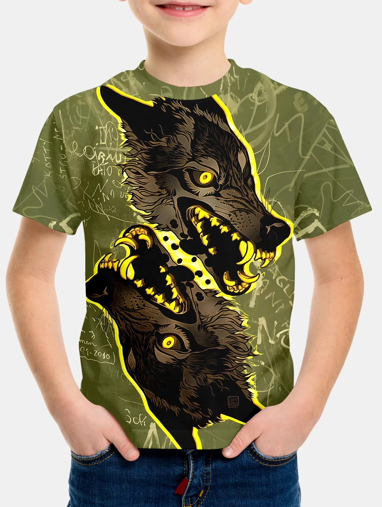 Children's Clothing Boys Tshirt Short Sleeve Cool 3D Wolf Print Kids Summer Clothes Stylish Streetwear Round Neck Girl Clothes﻿