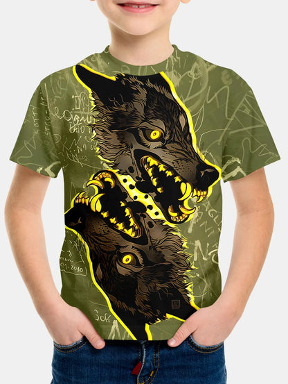Children's Clothing Boys Tshirt Short Sleeve Cool 3D Wolf Print Kids Summer Clothes Stylish Streetwear Round Neck Girl Clothes﻿