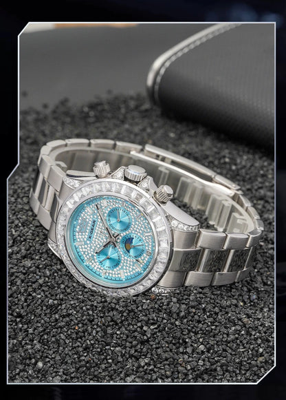 X-GEAR Men's Watch Automatic Mechanical with Diamond Dial Luminous Moon Phase Water-Resistant