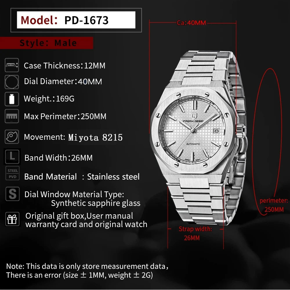 PAGANI DESIGN 2026 Top Brand Men Watch 8215 Military Sports Automatic Mechanical Watches Waterproof Stainless Steel reloj hombre