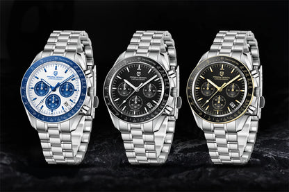 Pánske hodinky PAGANI DESIGN „New Moon“ – luxusné quartzové hodinky, chronograf, zafírové sklo s antireflexnou úpravou, keramický rámček, luminiscenčné ručičky