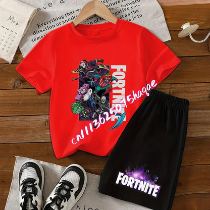 Summer FortnitesT-shirt Shorts for Boys Girl Tee Pants Set 2pcs Children Clothing Tops T-shirts Fortress Night Print Tees Gift