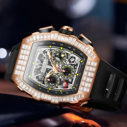 Hot Selling Fashion Fully Automatic Mechanical Watches Men ONOLA Unique Design with Diamond Inlaid Waterproof Tape Men's Watch
