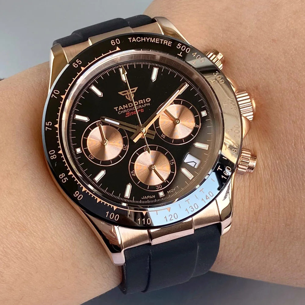 Reloj de lujo para hombre VK63 con movimiento de cuarzo, cronógrafo de negocios, 39mm, acero/oro rosa, fecha, esfera luminosa y cronógrafo completo