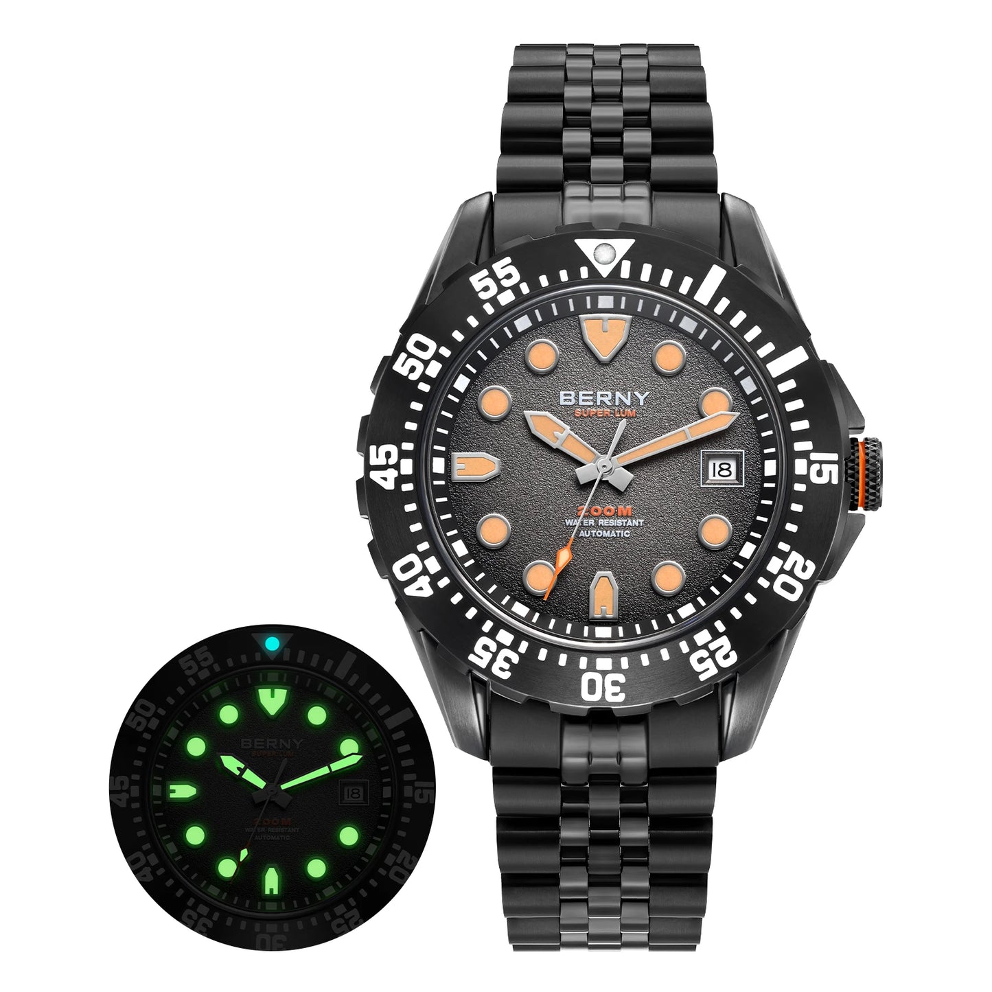 BERNY Automatic Diver Watch for Men Frosted Dial MIYOTA 8215 316L Supper Luminous Sapphire AR Fluororubber Men's Diving Watches