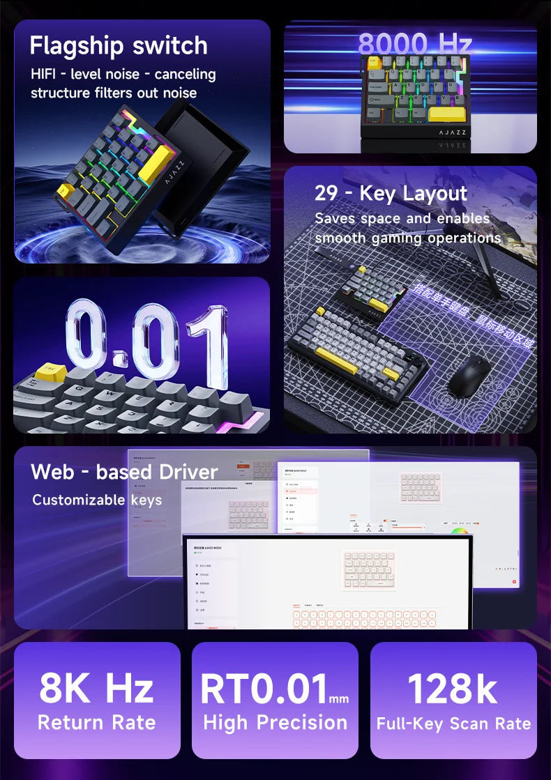 AJAZZ AK029 Wired One Handed Keyboard HE Magnetic Switch 8000Hz 29 Keys RGB Mini Gaming Mechanical Keyboard for PC Gamer