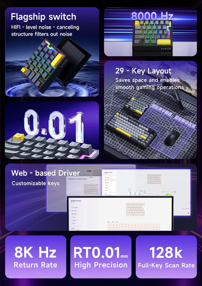 AJAZZ AK029 Wired One Handed Keyboard HE Magnetic Switch 8000Hz 29 Keys RGB Mini Gaming Mechanical Keyboard for PC Gamer