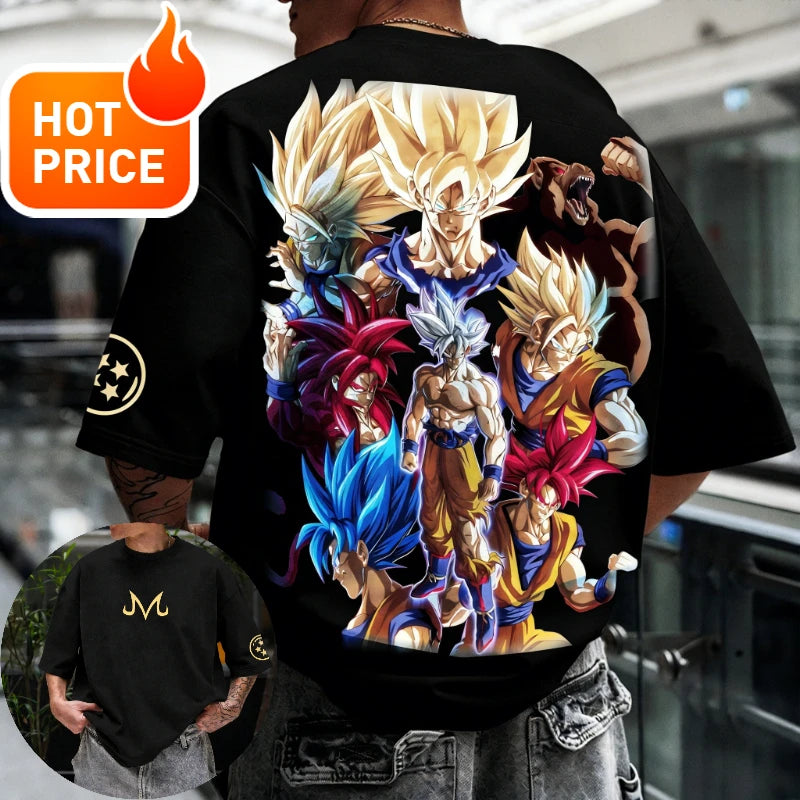 2026 Summer Dragon Ball  T-shirt 100% Cotton Goku All Forms Print Oversized Gym Streetwear Unisex Retro Tee for Adults Kids