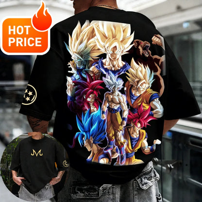 2026 Summer Dragon Ball  T-shirt 100% Cotton Goku All Forms Print Oversized Gym Streetwear Unisex Retro Tee for Adults Kids