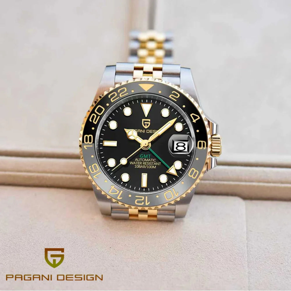 Orologio meccanico da uomo Pagani Design GMT – Modello di lusso con vetro zaffiro, cassa in acciaio inossidabile e lunetta in ceramica – Orologio automatico da uomo, stile professionale