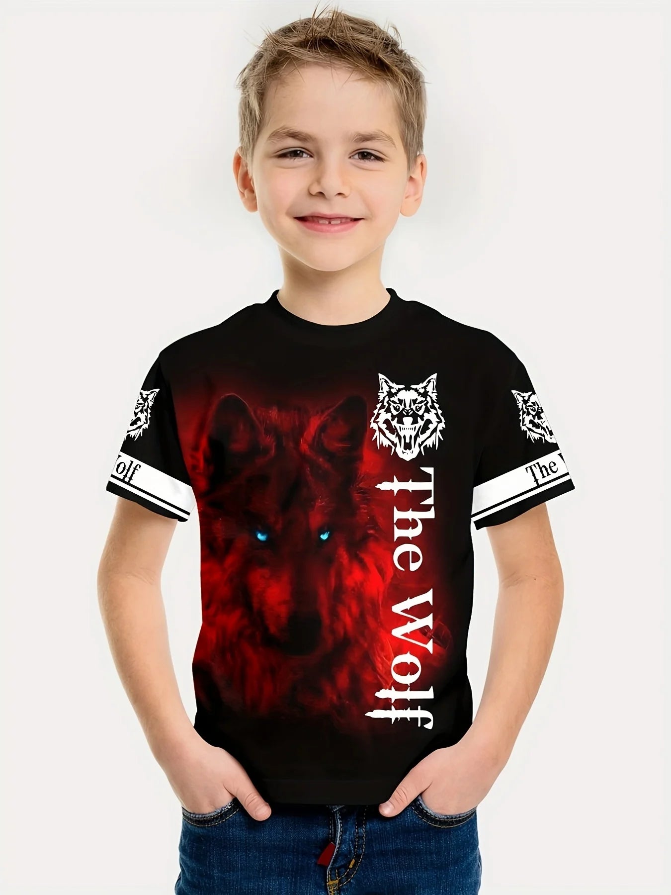 Children's Clothing Boys Tshirt Short Sleeve Cool 3D Wolf Print Kids Summer Clothes Stylish Streetwear Round Neck Girl Clothes﻿