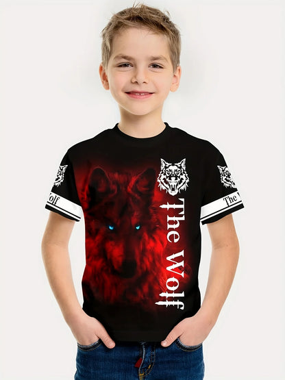 Children's Clothing Boys Tshirt Short Sleeve Cool 3D Wolf Print Kids Summer Clothes Stylish Streetwear Round Neck Girl Clothes﻿