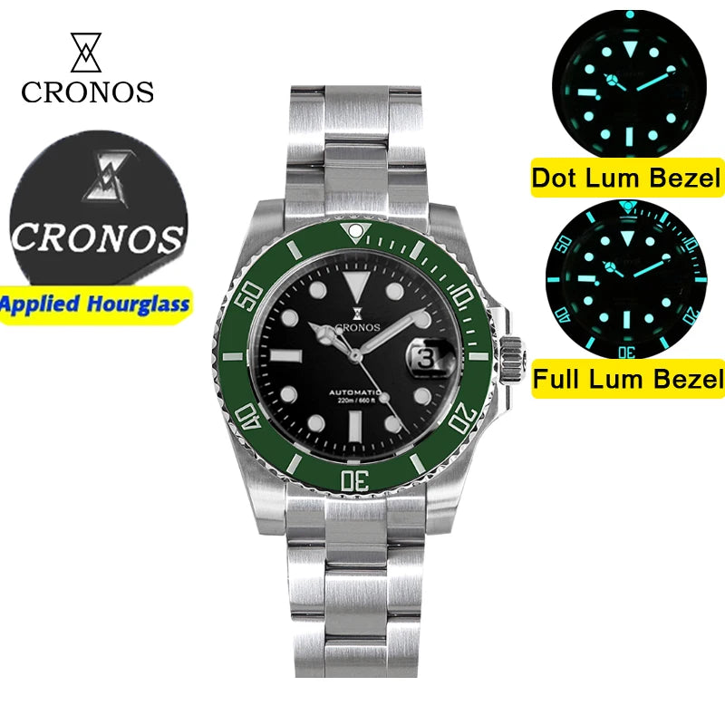 Cronos New 40mm Diver Men's Watches Luxury Miyota9015 Automatic Mechanical Watch Sapphire Crystal Waterproof 200m Adjustable Clasp L6045