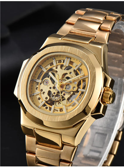 LONGLUX HOT SALE automatic mechanical men watch wholesale no logo waterproof skeleton business  stainless steel gift watch