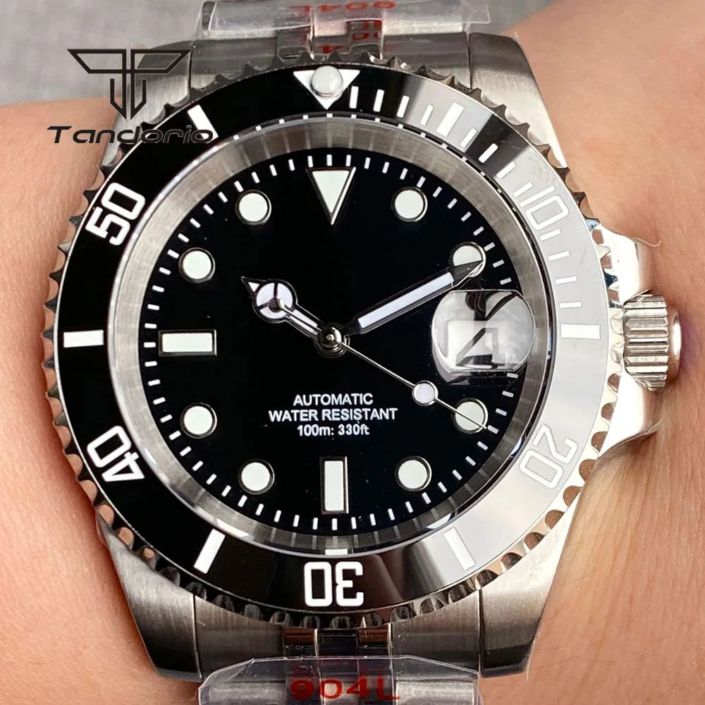 Tandorio 40mm Men's Automatic Watch Date Mechanical Miyota8215/PT5000 Movt Sapphire Business Waterproof Wristwatch Screw Crown