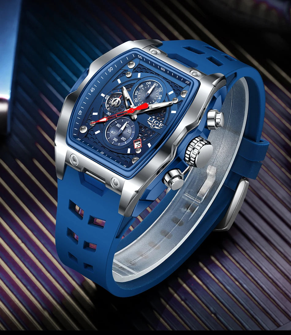 LIGE Outdoor Casual Quartz Man Watch Fashion Silicone Strap Waterproof Simple Sport Hollow Date Luminous Men's Watches Male Gift