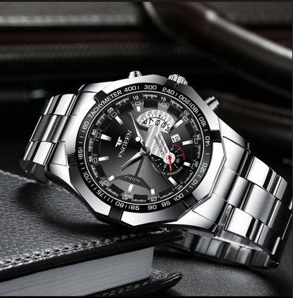 Montre-bracelet à quartz de luxe BINBOND pour homme, lumineuse, étanche, date automatique, en acier inoxydable