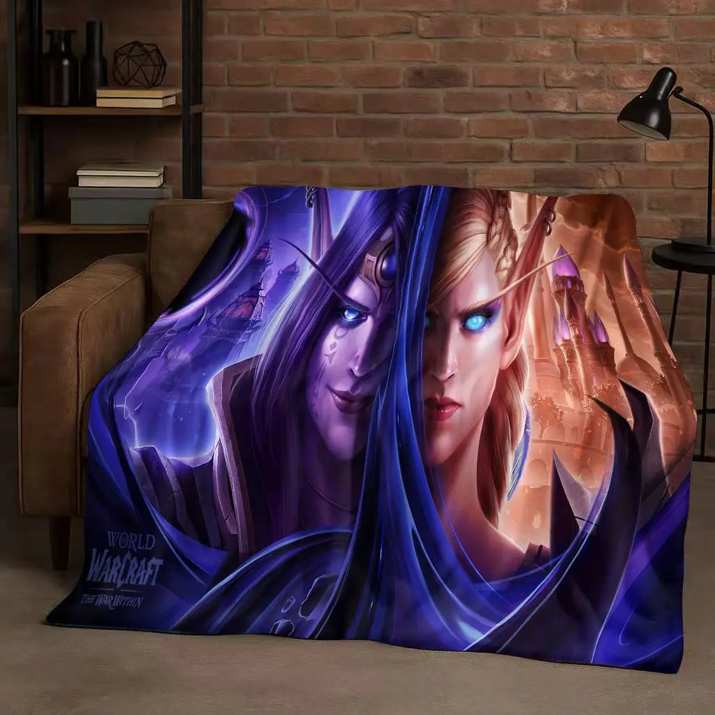 3D WOW World of Warcraft žaidimo „Demon Hunter Arthas“ animacinio stiliaus flanelinis pledas, itin minkštas pliušinis užklotas namams, miegamajam, lovai ir sofai