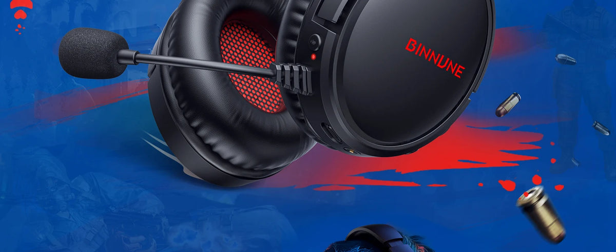 Casque de jeu sans fil BINNUNE avec micro, léger, circum-auriculaire, faible latence, Bluetooth, micro à réduction de bruit
