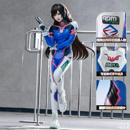 Kostým na cosplay Hana D.Va z hry Overwatch pre ženy – roztomilý elastický kožený overal Zentai na Halloween, karneval a párty