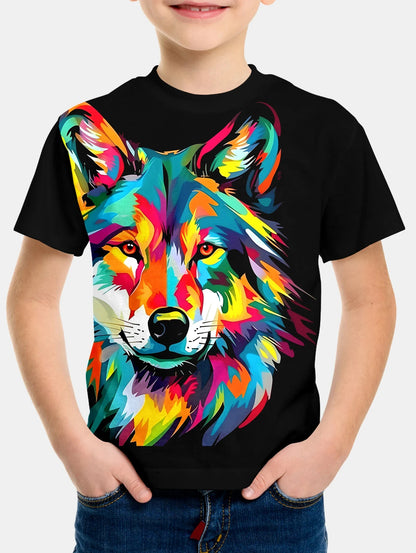 Children's Clothing Boys Tshirt Short Sleeve Cool 3D Wolf Print Kids Summer Clothes Stylish Streetwear Round Neck Girl Clothes﻿