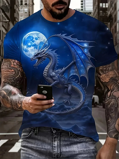 Animal Dragon 3D Print Sport Quick-dry Breathable Men TShirt Outdoor Street Harajuku Run Fitness Short Sleeve Clothes Top Summer