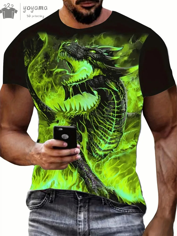 Animal Dragon 3D Print Sport Quick-dry Breathable Men TShirt Outdoor Street Harajuku Run Fitness Short Sleeve Clothes Top Summer