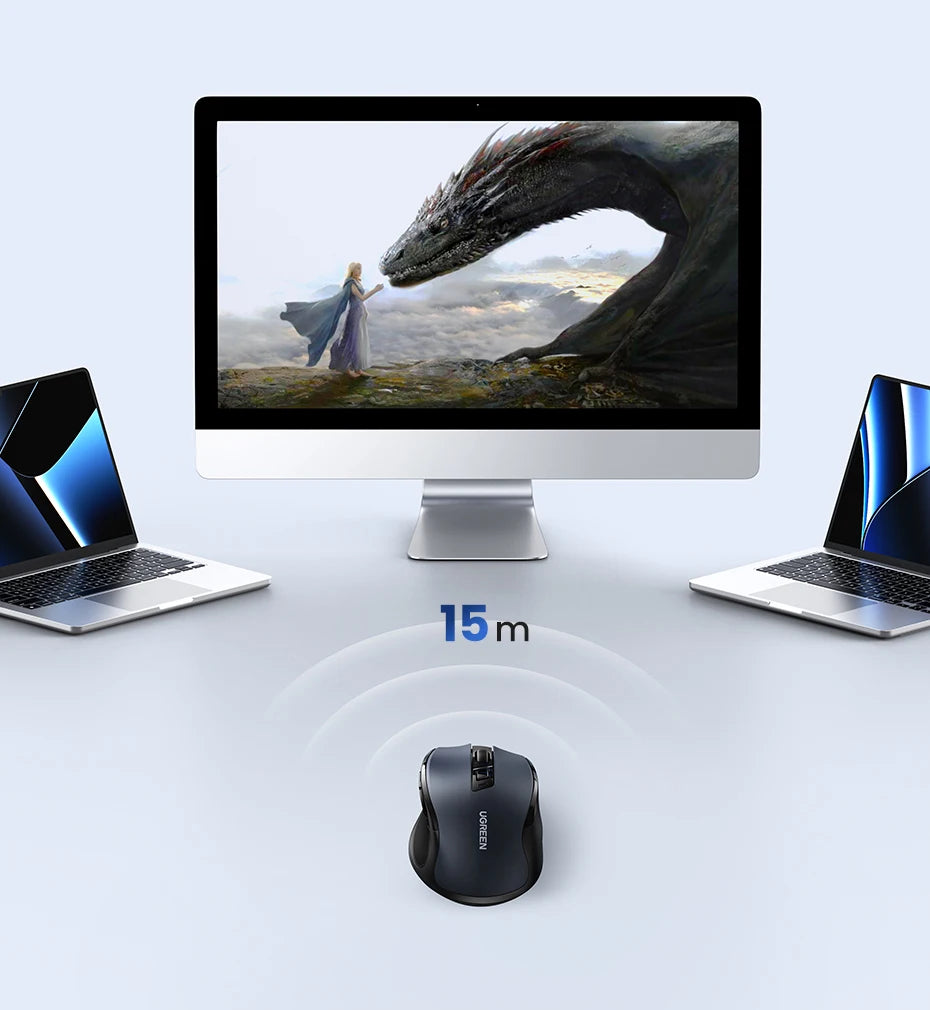 UGREEN belaidė pelė Bluetooth5.0, ergonomiška 4000DPI pelė su 6 tyliais mygtukais, skirta MacBook, planšetėms, nešiojamiesiems kompiuteriams, kompiuteriams ir PC, 2.4G pelė