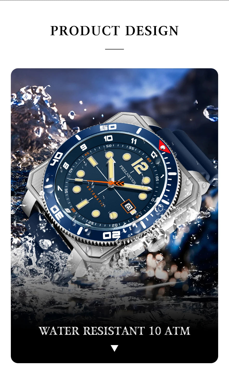 Reloj de buceo automático para hombre FeelNever 8215 con movimiento automático, superluminoso, acero 316, cristal de zafiro, reloj mecánico deportivo masculino