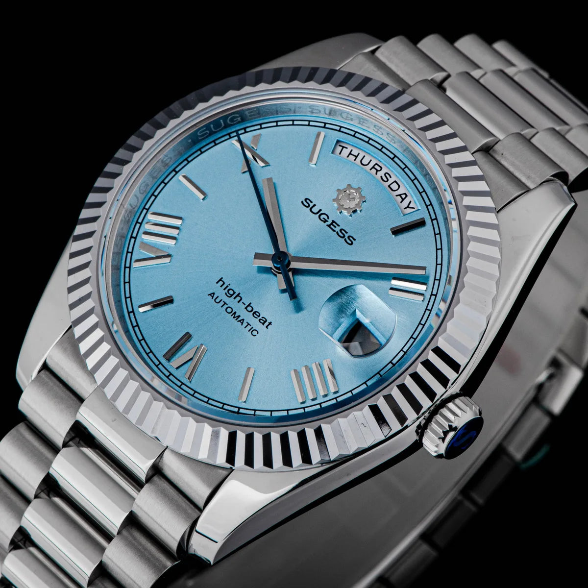 Sugess 40mm Men's Watches Automatic Date Mechanical Day Wristwatch Peacock SL3034 Movement Sapphire Waterproof Luxury Retro New