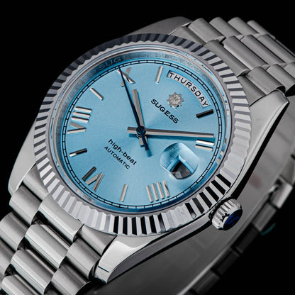 Sugess 40mm Men's Watches Automatic Date Mechanical Day Wristwatch Peacock SL3034 Movement Sapphire Waterproof Luxury Retro New
