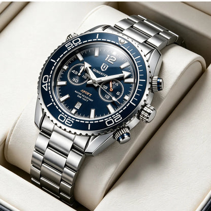 Luxus-Armbanduhr für Herren der Marke QINGXIYA, wasserdichter Sport-Chronograph mit beleuchtetem Datum, lässige Quarzuhr für Herren