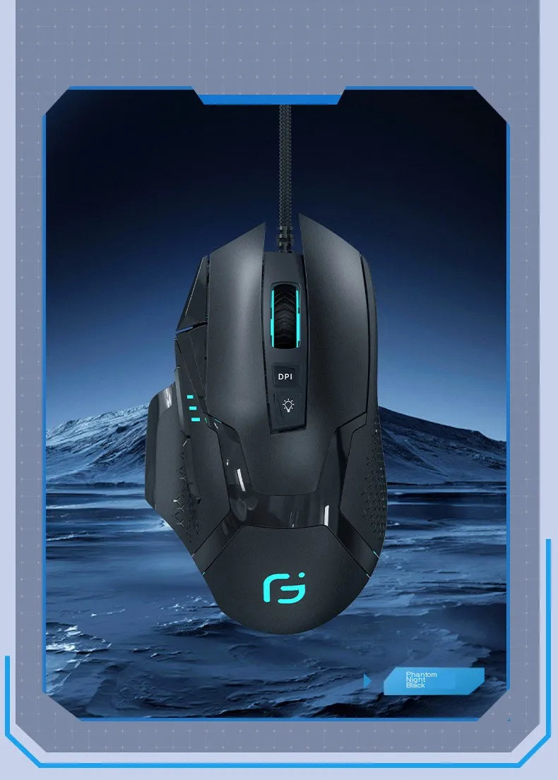 Ratón gaming con cable, 12000 DPI ajustables, programación de macros, retroiluminación RGB, diseño ergonómico y tecla de disparo para e-sports, ratón para PC