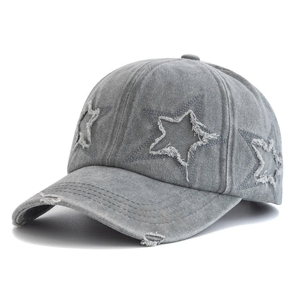 Damska czapka baseballowa z wyblakłą bawełną i motywem pięcioramiennej gwiazdy – modna czapka typu „dad hat” w stylu ulicznym