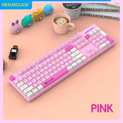 Conjunto Teclado e Rato Sem Fios NexusClick para Gaming e Escritório, Poupança de Energia Inteligente, Tamanho Completo, 104 Teclas, 1600DPI Ajustável, USB para Portátil e PC