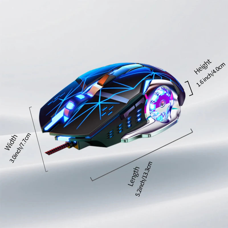 Rato Gaming USB com Fio, 6 Botões, Retroiluminado, Ergonómico, DPI Ajustável, Rato Ótico para PC Gamer e Computador de Secretária