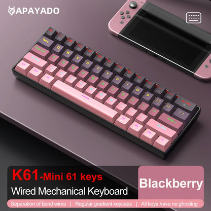 Teclado mecánico mini APAYADO K61, con cable, 61 teclas, Phantom RGB, negro/blanco, interruptor mecánico rojo/azul para gaming, portátil 60%