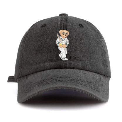 1pc Baseball Bear Print Washed Baseball Cap for Adults,  Minimalist Retro Style Casual Soft Adjustable Dad Hat, Perfect As Gift